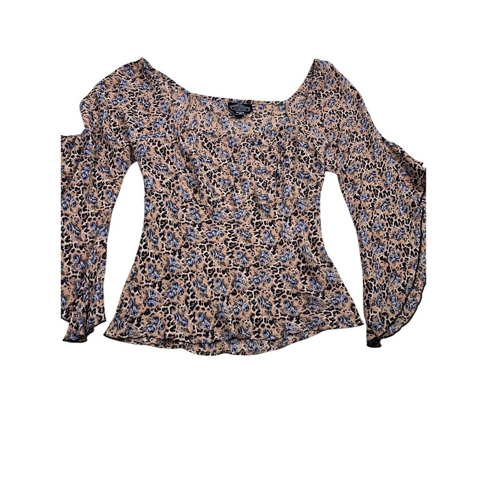 Angie Floral Blouse L Bell Sleeve Beaded Whimsigoth Boho Fairy Grunge